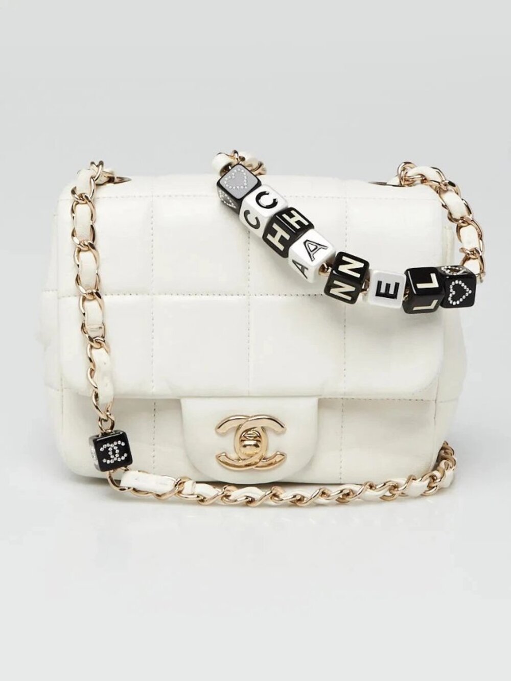 Chanel White Quilted Lambskin Leather Monaco Mini Square Flap Bag